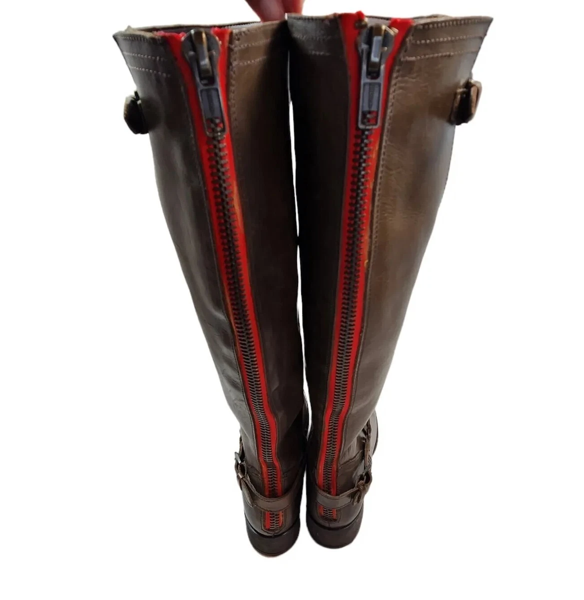 Steve madden riding boots red zipper sale