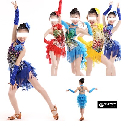 Abito Da Ballo Jazz Per Bambina: Top Corto Con Paillettes E Gonna Culotte A Balze, Per Danza E Spettacoli, Taglie 6-16 Anni