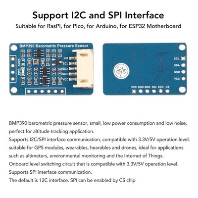Barometric Pressure Sensor I2C SPI Interface Temperature Altitude Low Noise HFVC