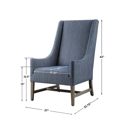 Uttermost Galiot Coastal Wood and Fabric Wingback Accent Chair in Blue and White - Picture 10 of 10