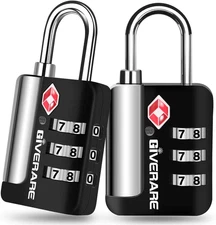 2-Pack TSA Approved 3-Digit Keyless Travel Luggage Locks, Metal Padlocks, Black.