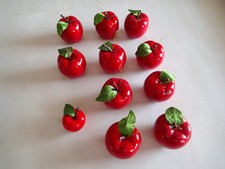 Set of Ten: RED APPLE CHRISTMAS ORNAMENTS, Holiday Home Decorate Tree
