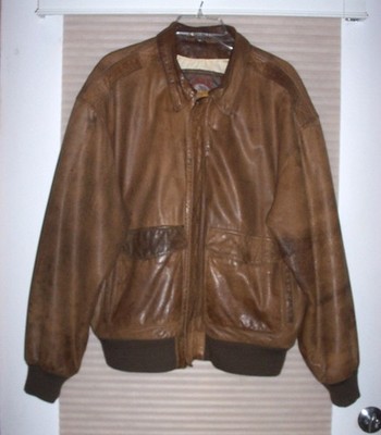 VTG MENS ADVENTURE BOUND ORIGINALS LEATHER JACKET BOMBER AVIATOR SZ LARGE, Brown