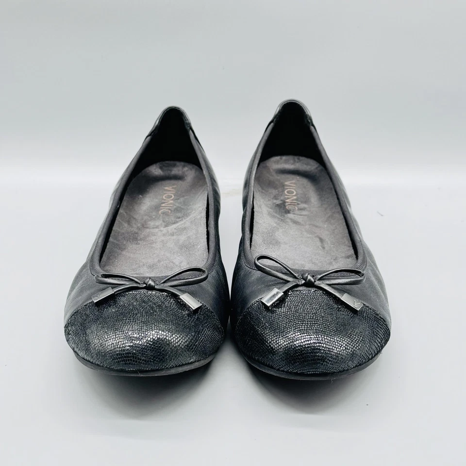 Zapatos Vionic para mujer 11 cuero negro Minna ballet planos puntera moño sin cordones Foto 3 de 4