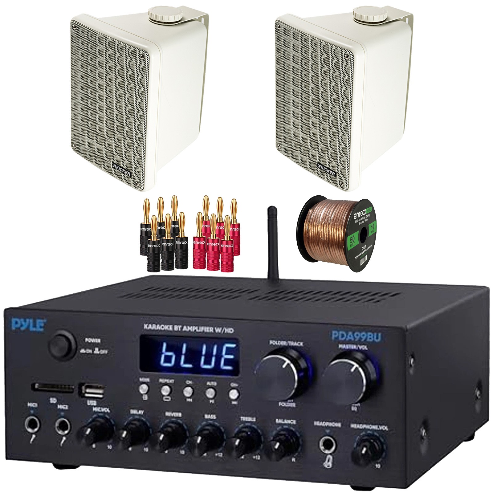 Pyle Bluetooth Home Theater Stereo Receiver, 2x 6.5" 150W Speakers, Banana Plugs