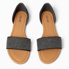 Nicole Women  s Black Rhinestone Open Toe Sandals   Size