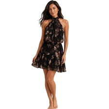 FREE PEOPLE Women’s Katerina Boho Black and Brown Floral Mini Dress