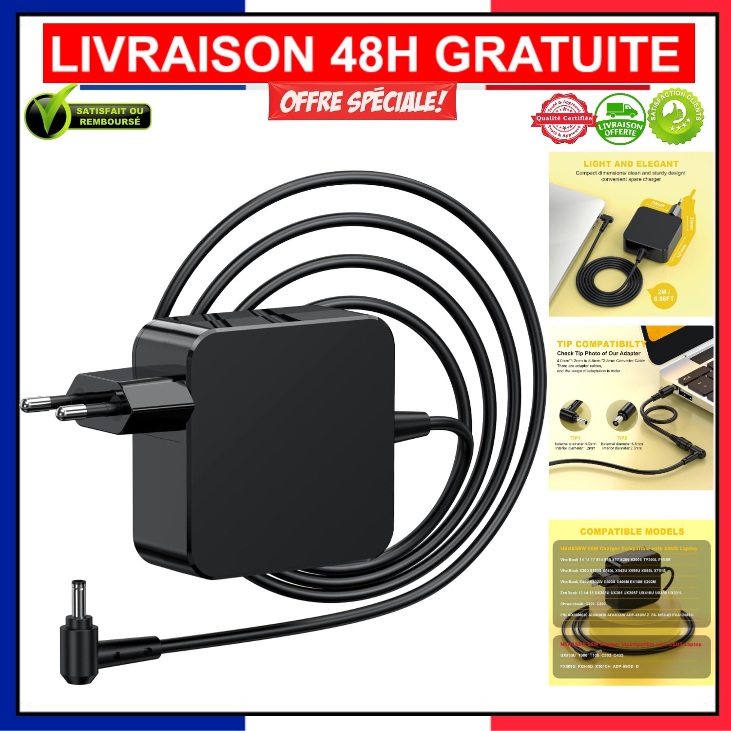 Chargeur 65W ASUS VivoBook pour travailler en espace de coworking