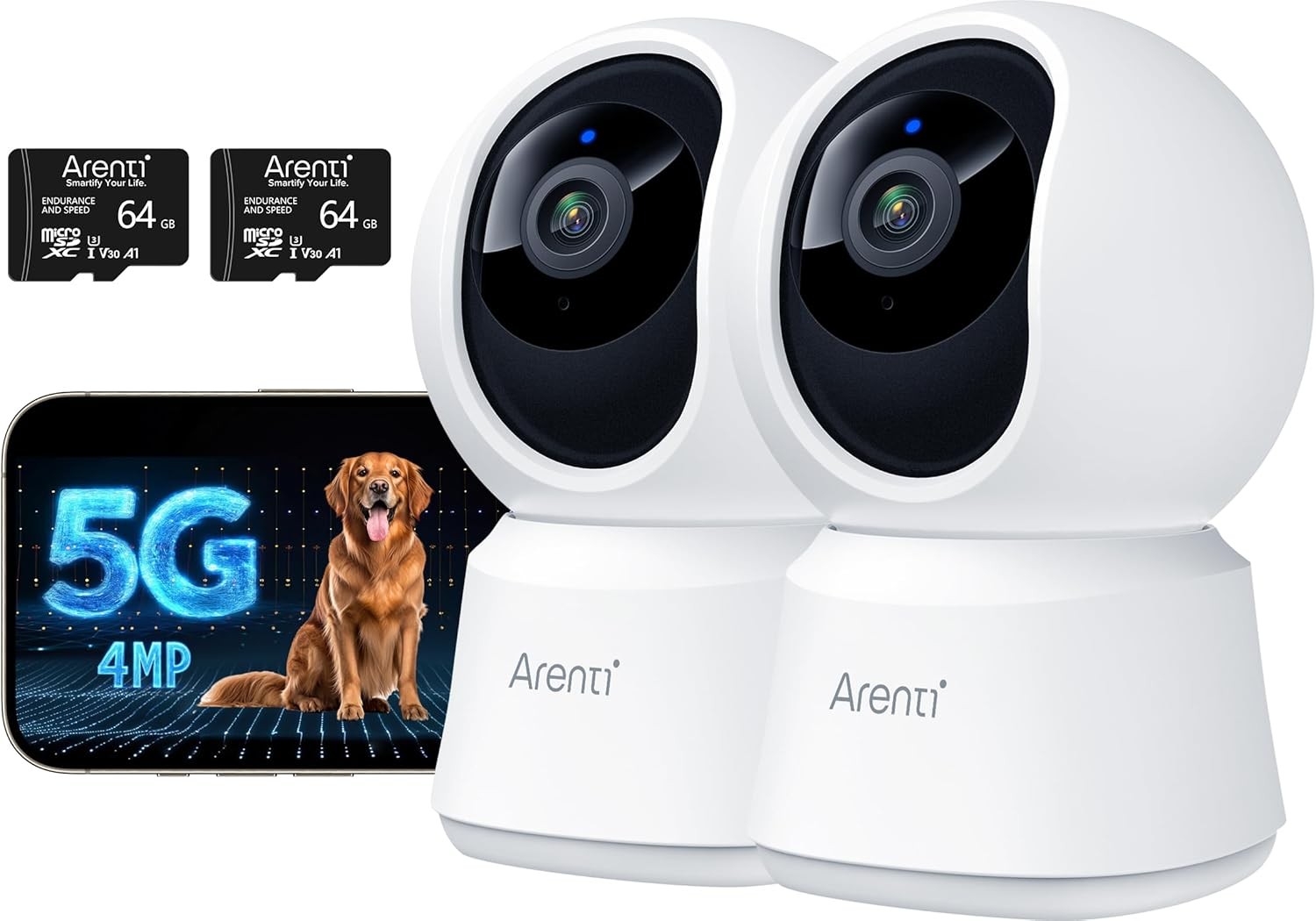 ARENTI 5G Indoor Security Camera 2 Pack, 4MP Pet Camera with Speaker for Dog/Cat