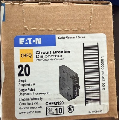 Eaton Cutler-Hammer CHFQ120 20A 1P CH Circuit Breaker Box of 10