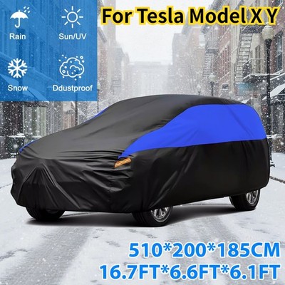 Full Car Cover For Tesla Model X Y Snow Dust UV All Weather Protection Blue