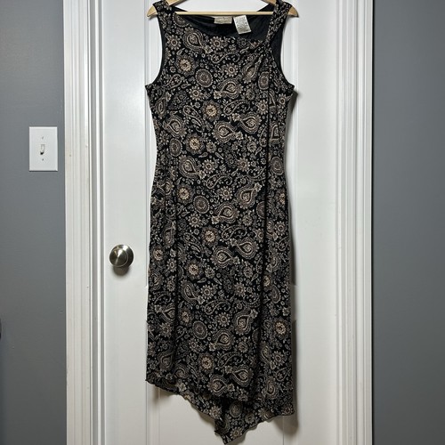 Lee, Kathie Lee Collection Vintage 90s Paisley Sleeveless Asymmetrical Midi Dress