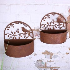 Tanu Wall Mounted Metal Planter Set Rusted Finish Garden Decor Gift
