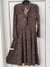 NEW WITH TAG BOOHOO MOCHA DALMATION PRINT TIE KNOT MIDI DRESS SIZE 16