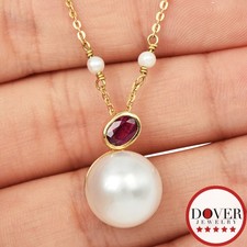 Estate Ruby 3-12mm Pearl 18K Yellow Gold 14.75