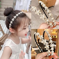 White Pearl Flower Hairbands for Kids Girls Cute Princess Non-slip Hair Hoop Kor