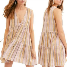 Free People Freebird Striped Tiered Dress Printed Sleeveless V Neck Mini New M