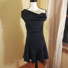 Zara Off The Shoulder Gathered Fit N Flare Mini Dress Large Black NWT