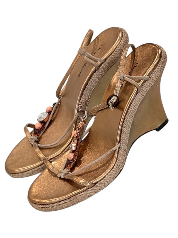 Woman Designer Strappy Gemstone Bronze Wedge Sandals in 8M by Charles David - Image 3 of 4