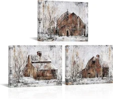 Rustic Farmhouse Wall Decor Country Wall Art Barn Pictures Framed Artwork for Li