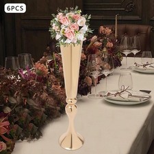 6Pcs Trumpet Vases Desktop Mount Gold Metal Trumpet Centerpieces Flower Vase
