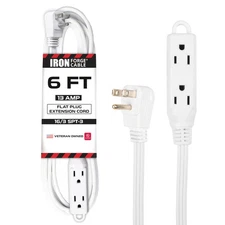 Iron Forge Cable 3 Outlet Flat Plug White Extension Cord 6 ft, 16/ Power Strip
