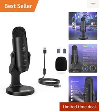 Podcast Microphone for PC, Noise Cancellation USB Mic with Gain, Volume Adjus...
