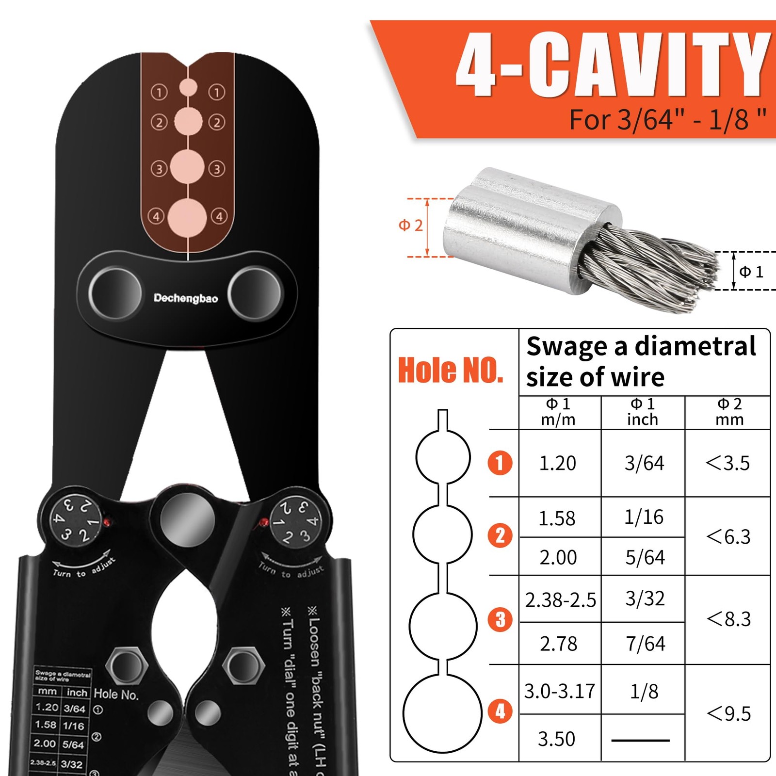 Crimpatrice Dechengbao per Manicotti Duplex e Funi in Acciaio Inox - 2