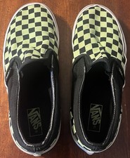 Vans Classic Slip-On Shoe Black/Green Checkerboard - Kids 2 Great Shape No Box