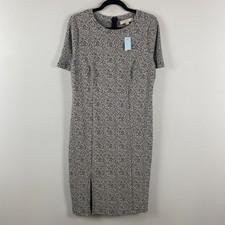 Loft Short Sleeve Sheath Dress 10P Black & White Animal Print Dress W Front Slit