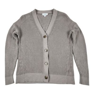 Haven Well Within Cardigan XS Taupe Gray Organic Cotton Shaker Stitch Earthy