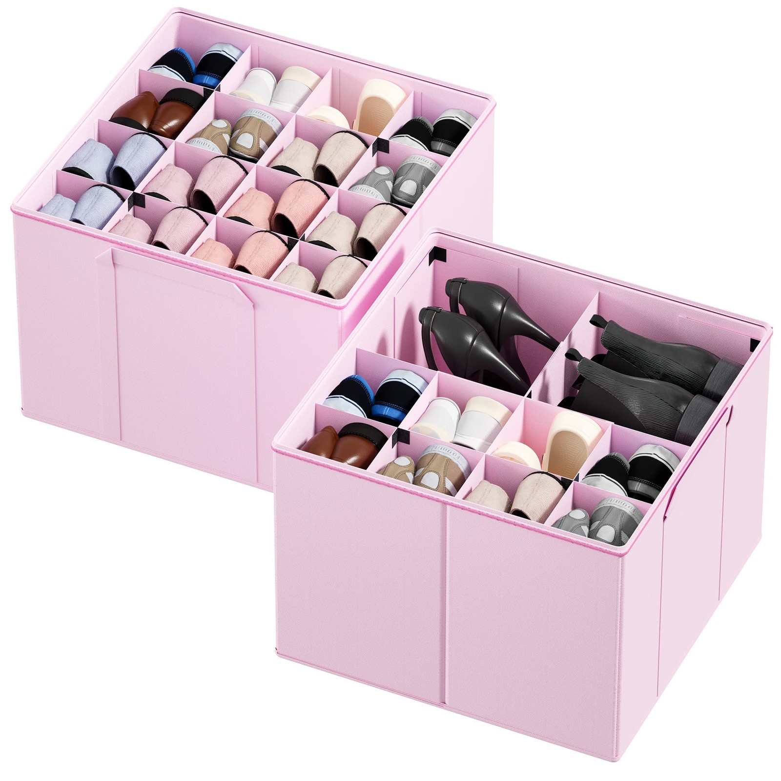 2 Pack Pink Shoe Organizer with Adjustable Dividers Holds 16-32 Pairs-image