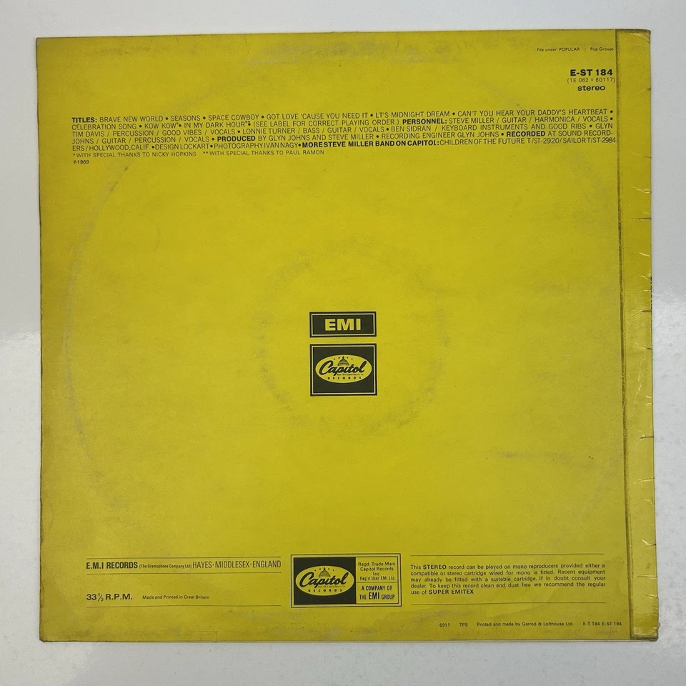 The Steve Miller Band Brave New World Vinyl LP Album Record 1969 E-ST184 VG/VG Foto 3 de 4