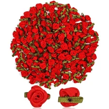 200x Valentine Day Artificial Ribbon Red Rose Flower Head for Wedding Decor 0.6"