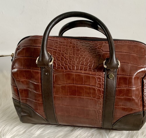 CLARKS BROWN CROC FAUX LEATHER TOTE TOP HANDLE HANDBAG PURSE SIZE: SMALL - Picture 5 of 14