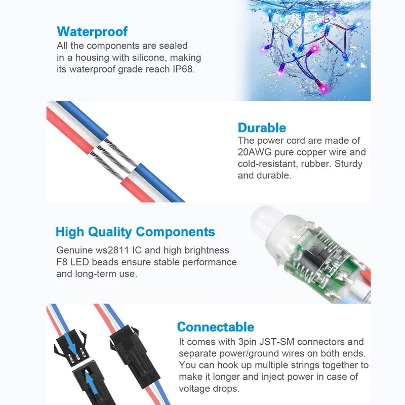 DC12V 200pcs WS2811 Addressable RGB LED Pixel String Light + APP Control + Power - Image 3 of 4