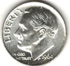 1964 ROOSEVELT DIME in BRILLIANT UNCIRCULATED CONDITION stk RD 2