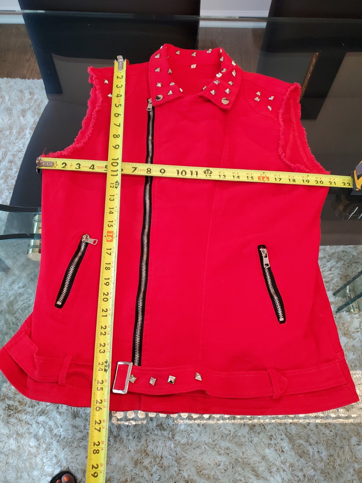 Women's Solid Red Polyester Sleeveless Full Zip F… - image 12