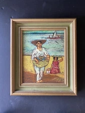 MID CENTURY Original Artwork- CARLOS LOPEZ RUIZ ( 1912-1972) Family At The Sea