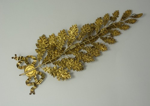 Antique France Circa 1900 Gilded Silver 800 Decorative Oak Olive Leaves Branch - Picture 2 of 9