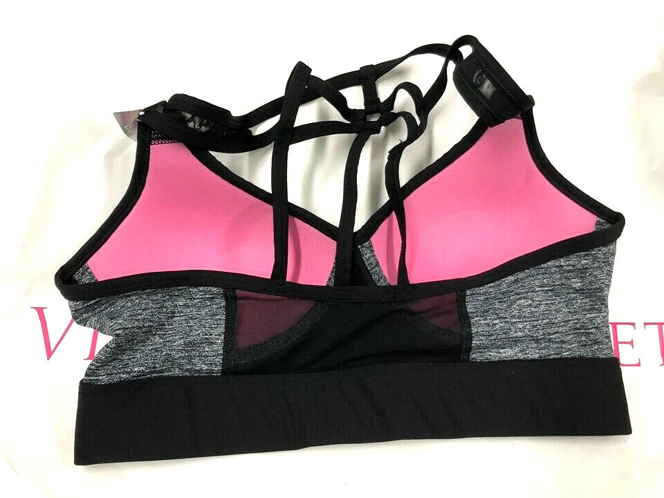 Victoria's Secret Pink Ultimate Strappy Back Push-Up Sports Bra Gray Marl  NWT