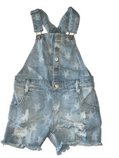 Tractr Girls Light Wash Distressed Denim Shortalls Overall Star Romper size 5