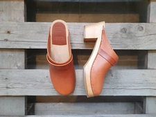 Swedish Clogs Maguba Stockholm Cognac Pull Up Mid Size US Womens 7 / EU 37