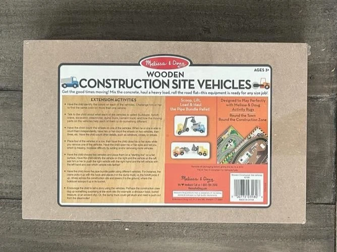 Melissa Doug Wooden Construction Site Vehicles 8 Pieces For