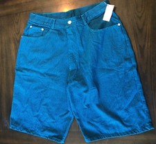 Gitano VTG 80  s 90's Striped DENIM High Rise Shorts Sz 32/18W Teal / Navy NEW