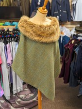 George & Dotty Tweed Cape With Faux Fur Collar - Turquoise Or Raspberry