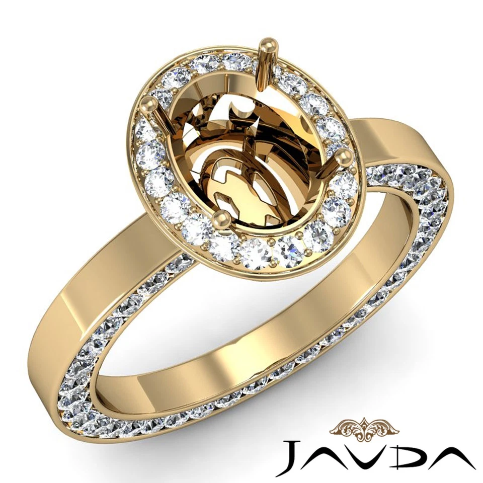Diamond Engagement Halo Eternity Ring Oval Semi Mount 18k Yellow Gold 1.45 Carat - Image 2 of 4