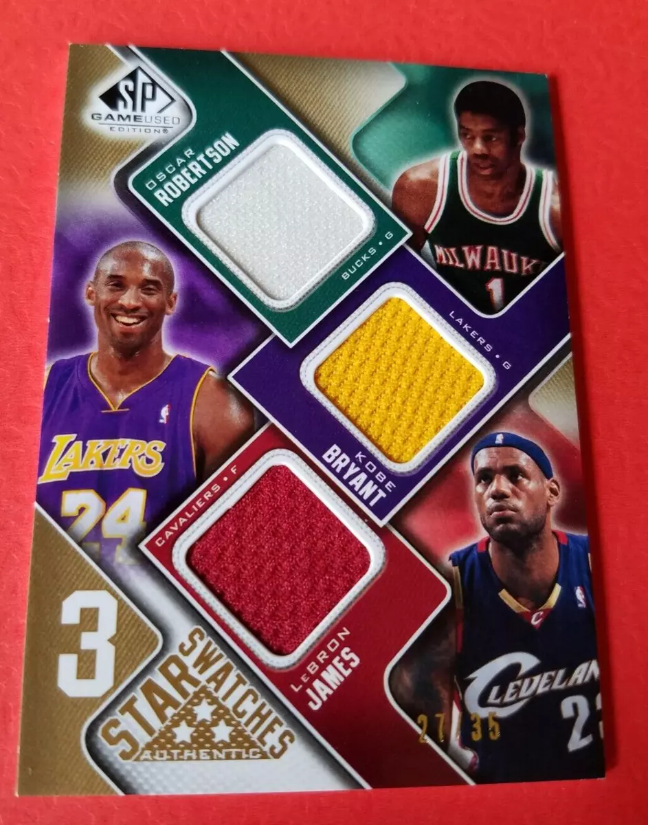 KOBE BRYANT LEBRON JAMES OSCAR ROBERTSON GAME USED JERSEY CARD #d27/35 SP STAR