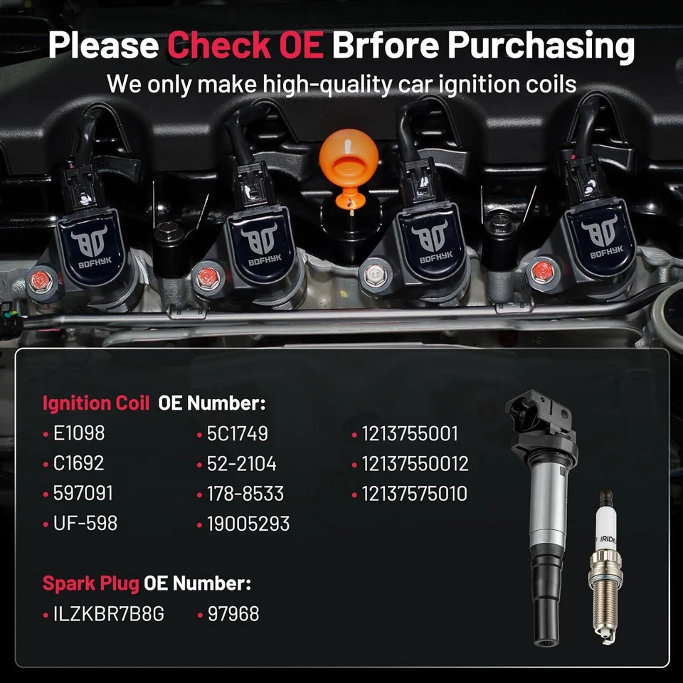 UF598 4Pcs Ignition Coil and Iridium Spark Plug Fit 2007-2016 Mini Cooper 1.6L Foto 4 de 4