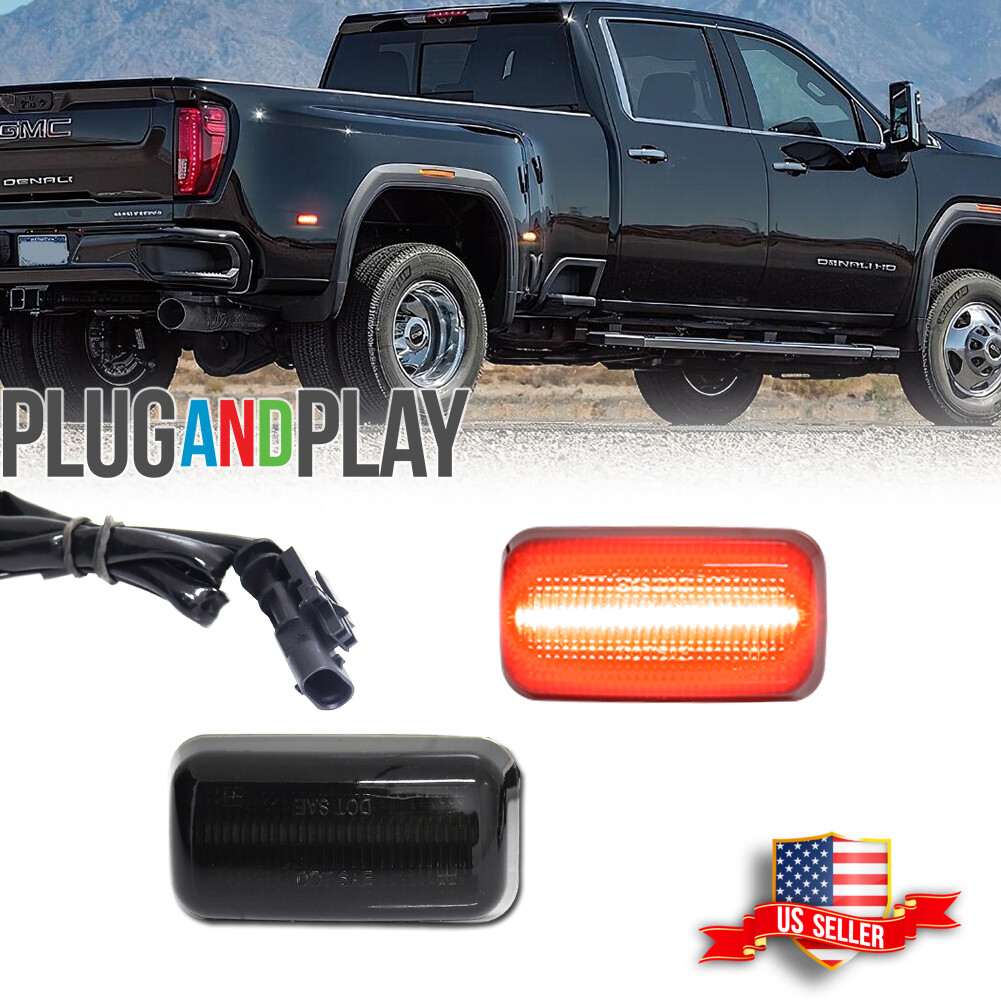 2PCS Red LED Smoke Lens Fender Marker Lights for 15+ Chevy GMC 2500/3500HD